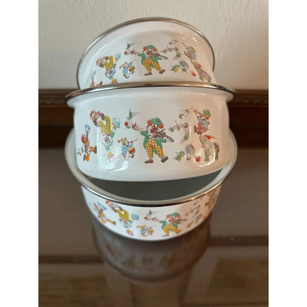 Vintage Enamelware‎ Cooking Pierrot Clown Bowl 3 Piece Set